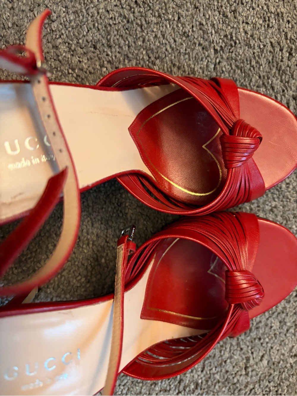 Gucci Red Leather Knot Slingback Heels - Picture 6 of 16